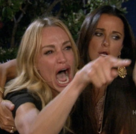 Immagine di una donna che piange e arrabbiata indica un gatto.